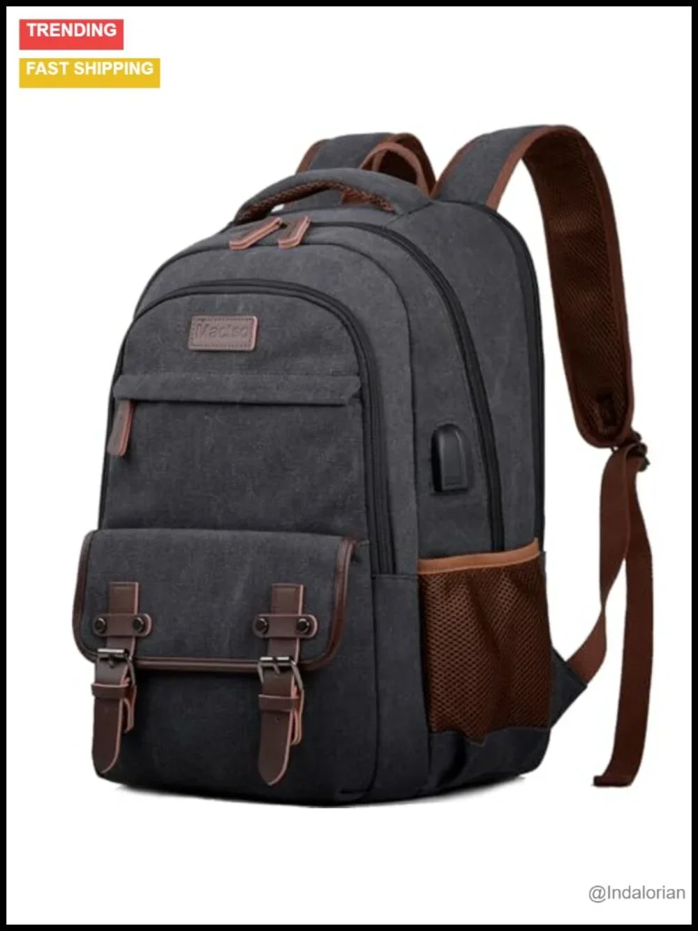 Canvas Travel Laptop Backpack with USB Charging Port, 15.6 Inch, Business